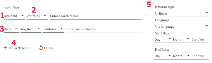 Interface for advanced search Primo